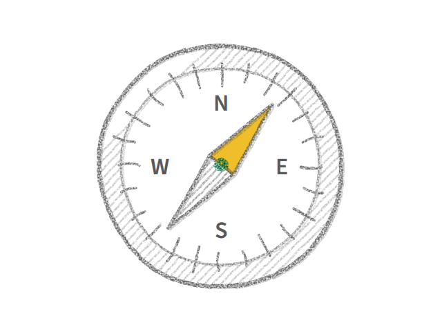 Pencil sketch of a compass with a gold needle